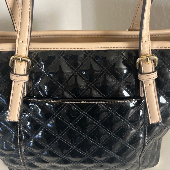 Anne Klein Quilted Patent Leather Shiny Black Tote Purse Shoulder Bag - Picture 8 of 14